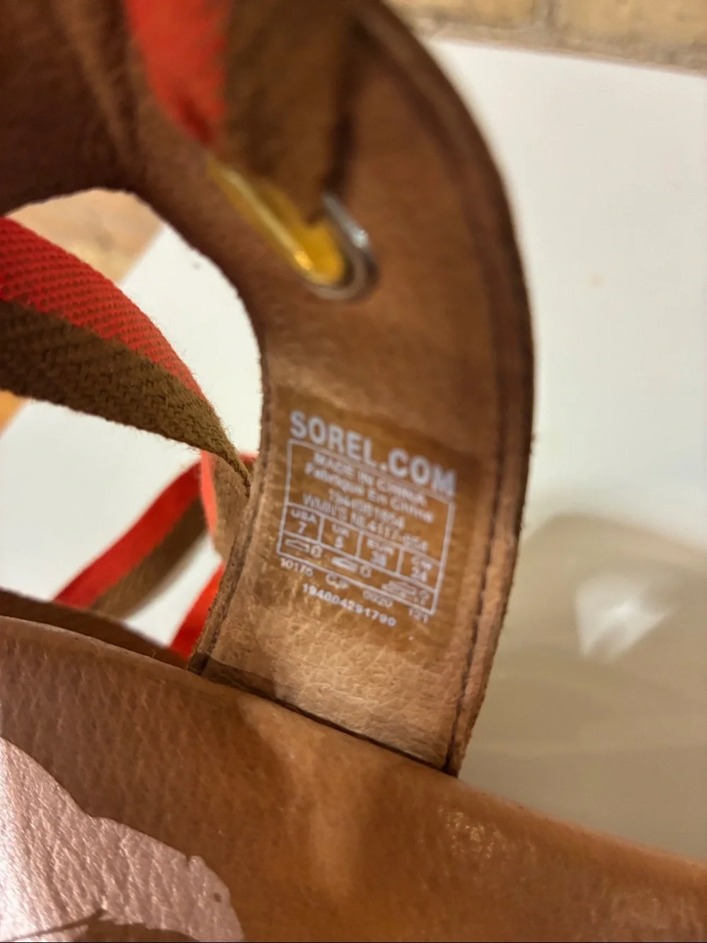 Sorel Joanie II High Ankle Orange Wedge Sandals with Ankle Tie - Picture 8 of 9